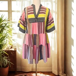 Uncle Frank Pink and Yellow Chevron Mini Dress EUC Medium